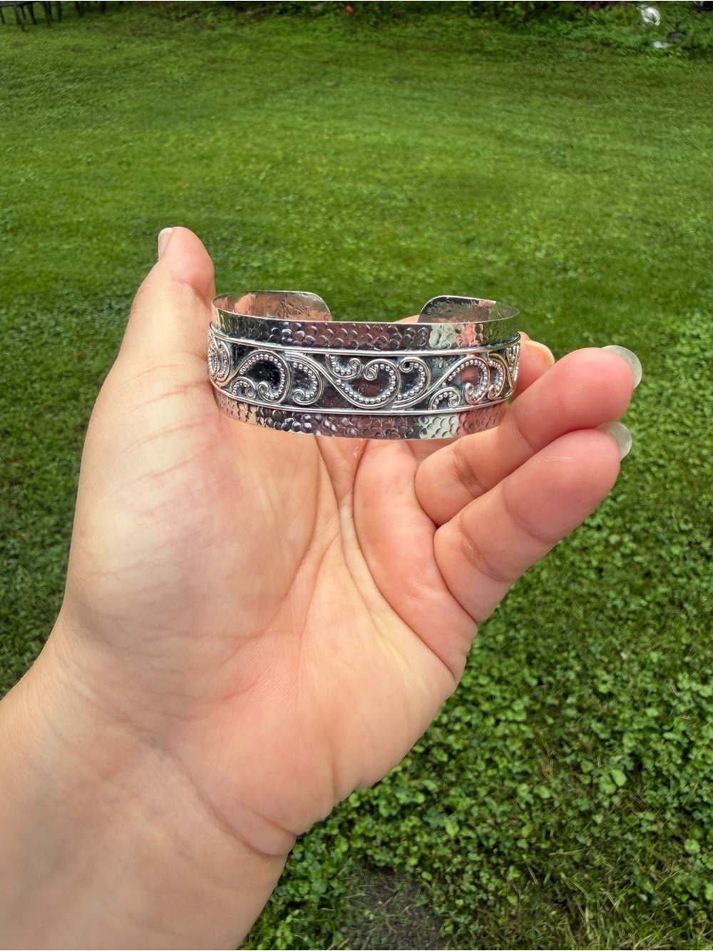 925 Sterling Silver Vintage Hammered,Filigree Cuff Bracelet